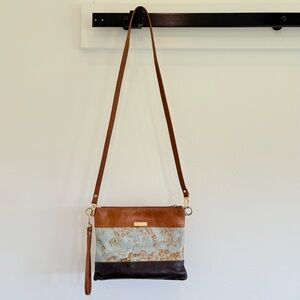 Elegant Brown and Turquoise Women's Genuine Leather Crossbody Bag